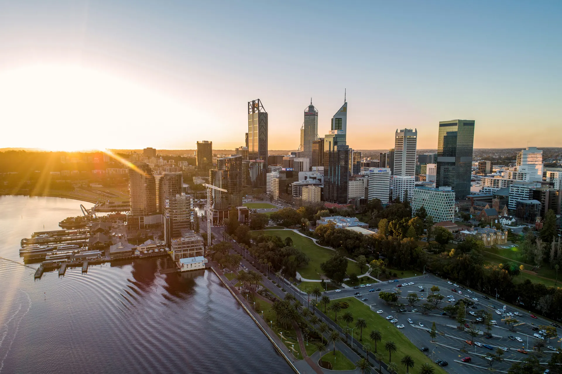 Perth city skyline at sunset